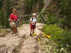 Barb and Mollie climbing