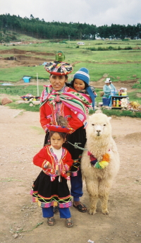 Andean woman and children