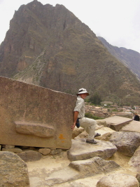 Fred "pushing" a rock